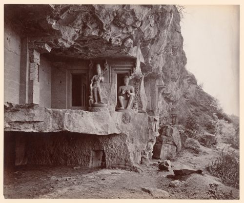 View of the entrance to Cave 2, Dherawara, Ellora, India