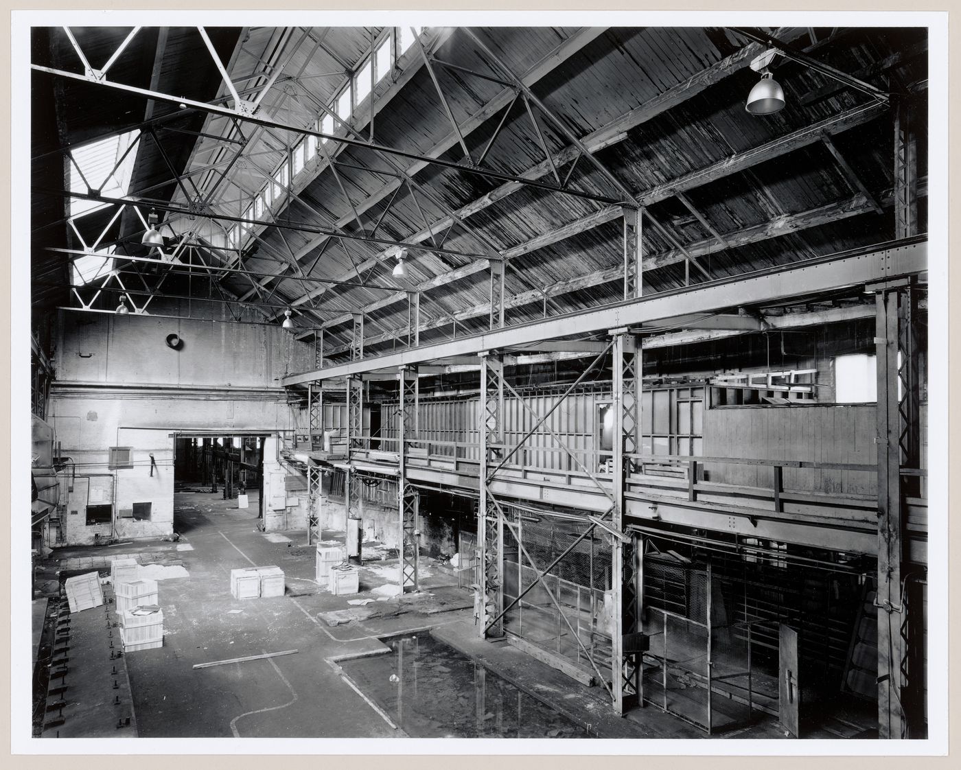 Interior view of workshops on the main floor of the Caledonian Ironworks Building from the mezzanine, Montréal, Québec