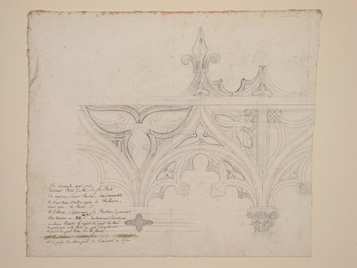 Drawing for part of a wrought ironscreen incorporating gothic detail, Dijon