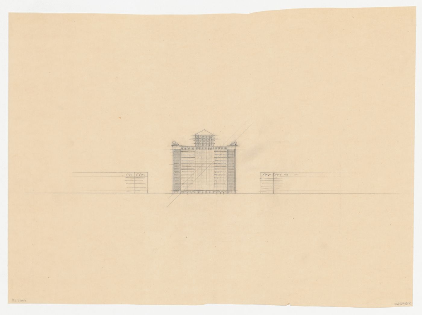 Elevation for Industriegebouw Plan A for the reconstruction of the Hofplein (city centre), Rotterdam, Netherlands