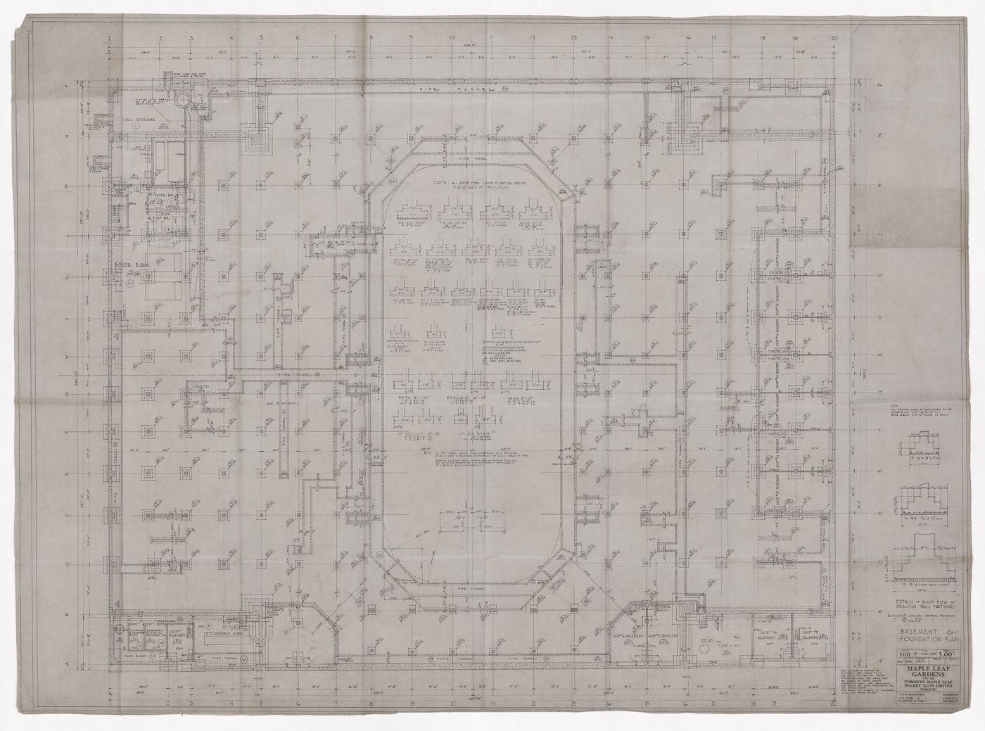 Basement and foundation plan for Maple Leaf Gardens, Toronto