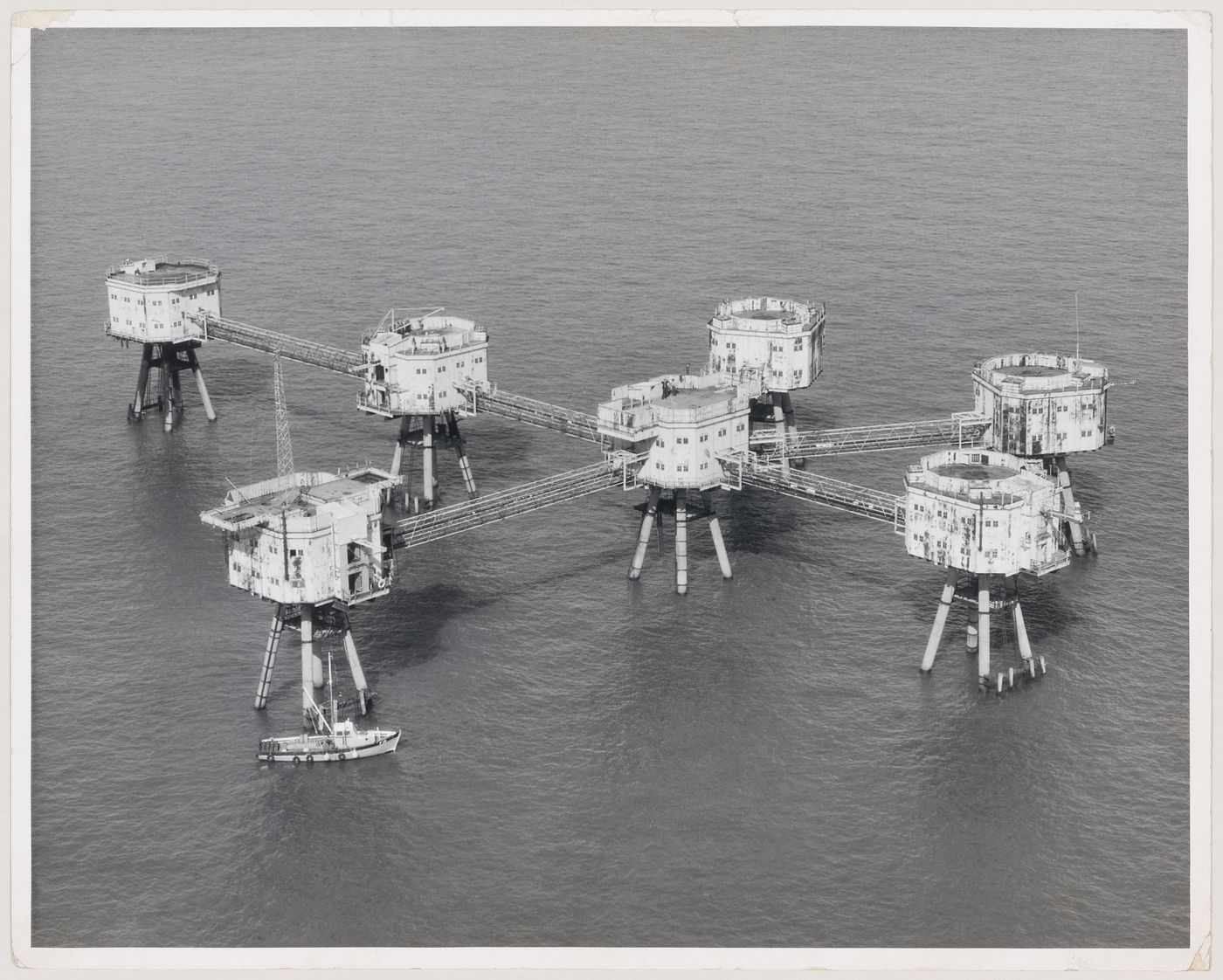 Aerial view of the Red Sands Fort in the Thames River Estuary