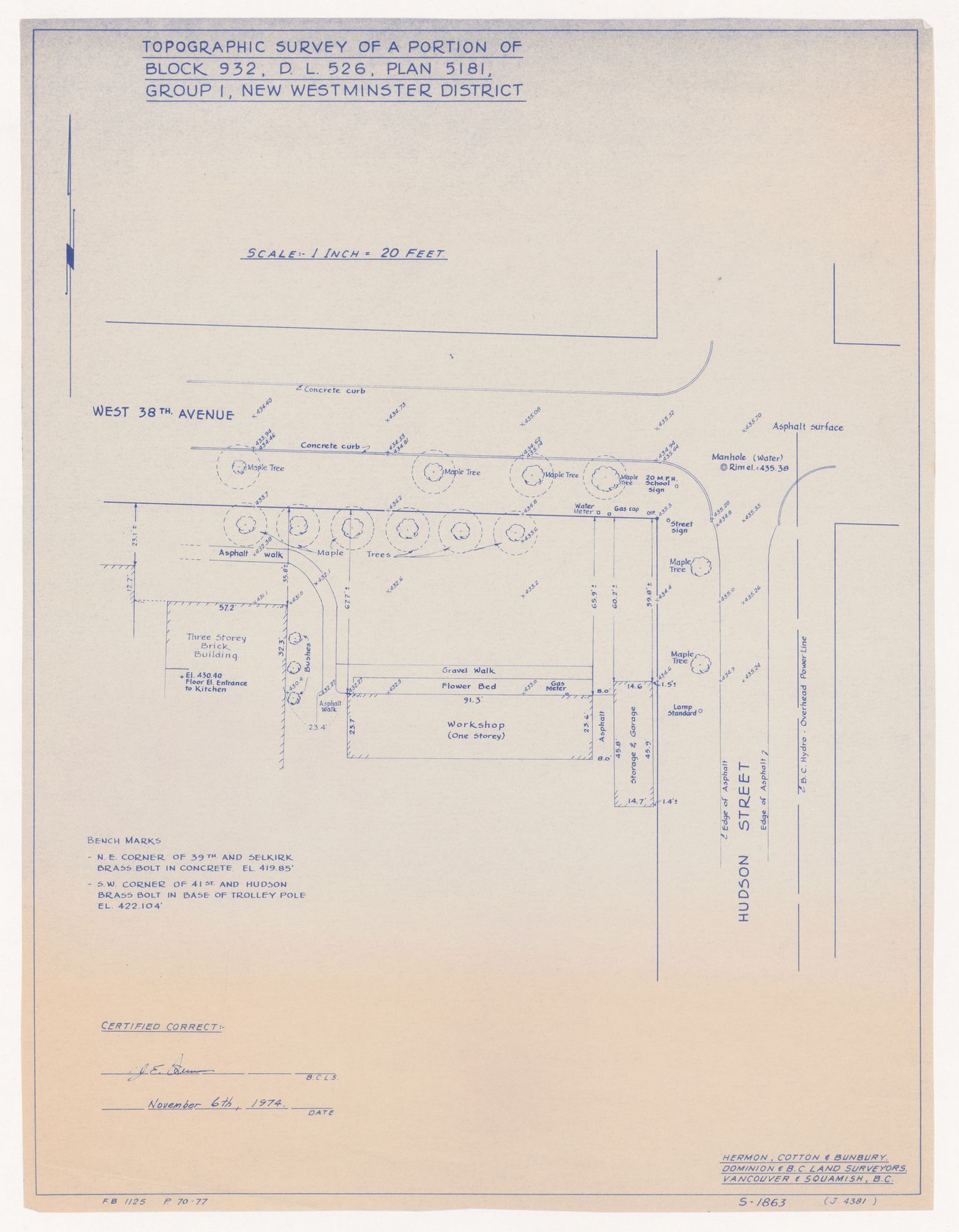 Topographic survey for Playground, 38th and Hoodson, Vancouver, British Columbia