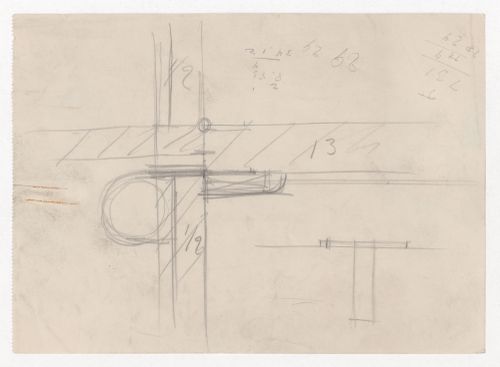 Sketch section and sketch elevation for a column to beam connection, probably for Illinois Institute of Technology
