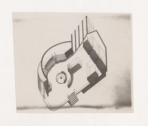 Photograph of a student drawing on the topic "Exercise on the Expressiveness of Inner Space and Volume. Aquarium-Terrarium" for the "Space" course at the Vkhutein (Moscow Higher Technical Institute), Moscow