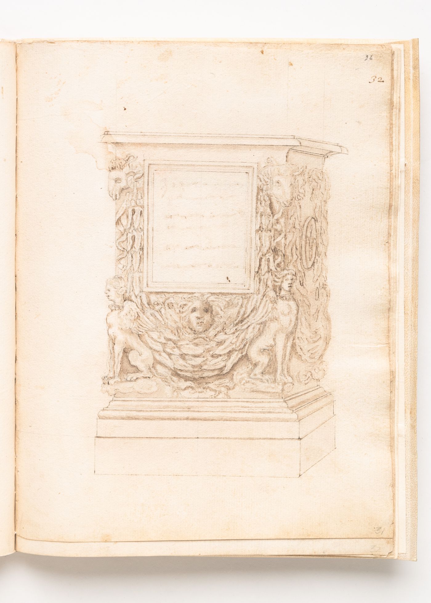 Grave altar with inscription tablet, ram's heads, gorgoneion and sphinxes