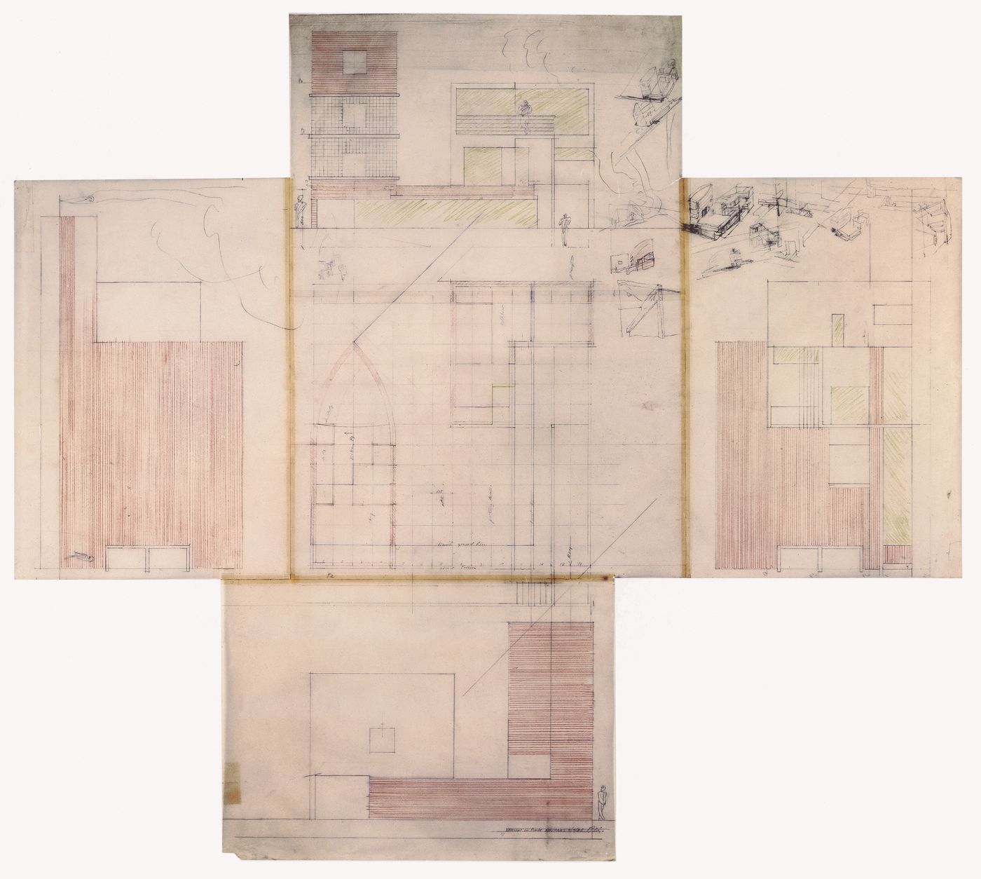 Elevations and plan for Duas habitações e duas lojas [Housing and shopping complex, Schilderswijk], The Hague