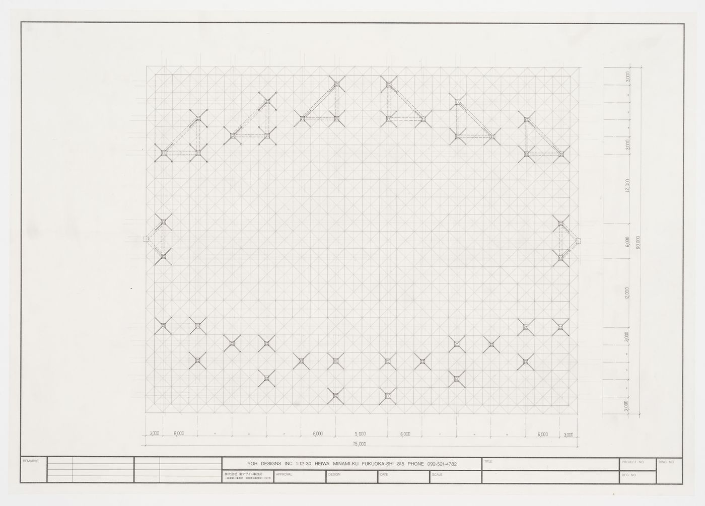 Ceiling plan showing column grid, Galaxy Toyama Gymnasium, Imizu, Toyama, Japan