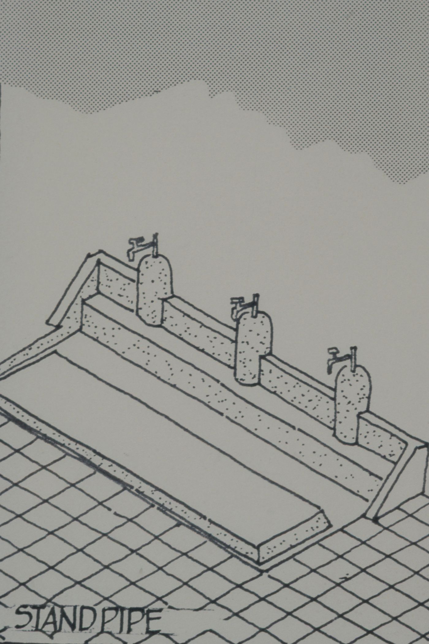 Axonometric view of stand pipes for the Aranya Housing Project, Indore, India