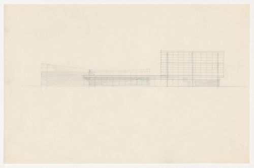 Sketch elevation for an auditorium and connected structure for Illinois Institute of Technology