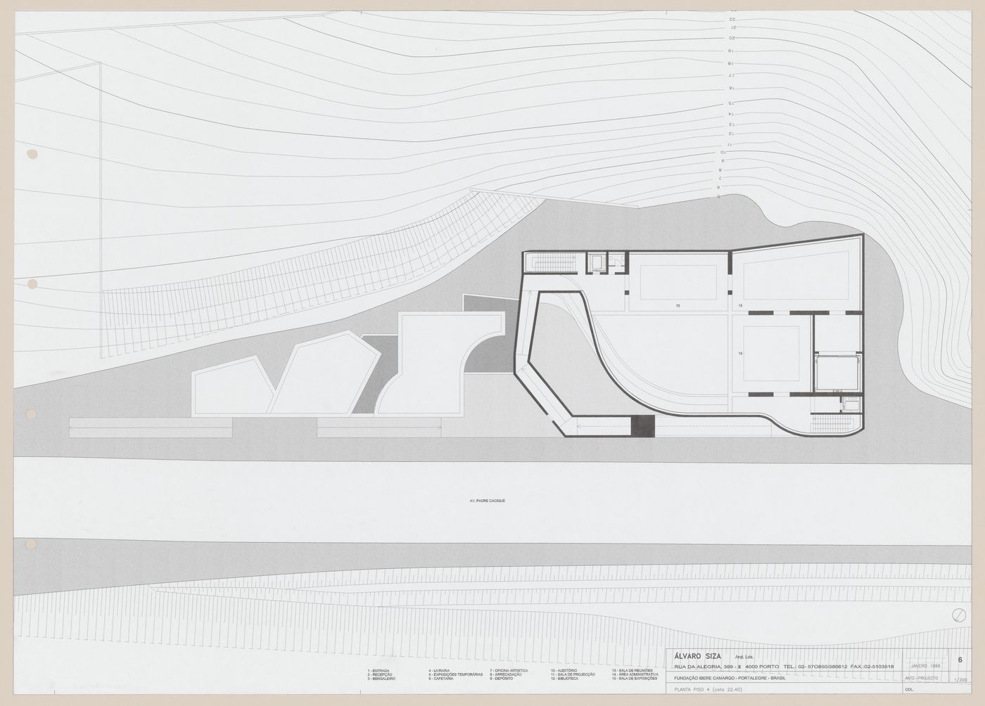 Fifth floor plan for C. Cultural e Audit. para a Fundação Iberê  Camargo [Iberê  Camargo Foundation Museum], Porto Alegre, Brazil