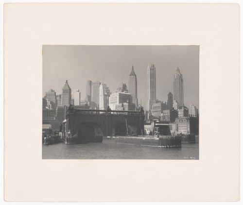 View of Lower Manhattan showing skyscrapers and high-rise buildings with the Hudson River and Upper Bay in the foreground, New York City, New York, United States