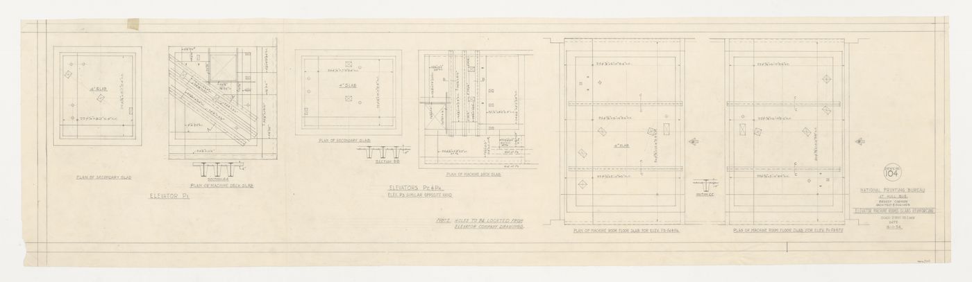 Plans des ascenseurs de la salle des machines, Imprimerie Nationale du Canada, Hull, Québec, Canada