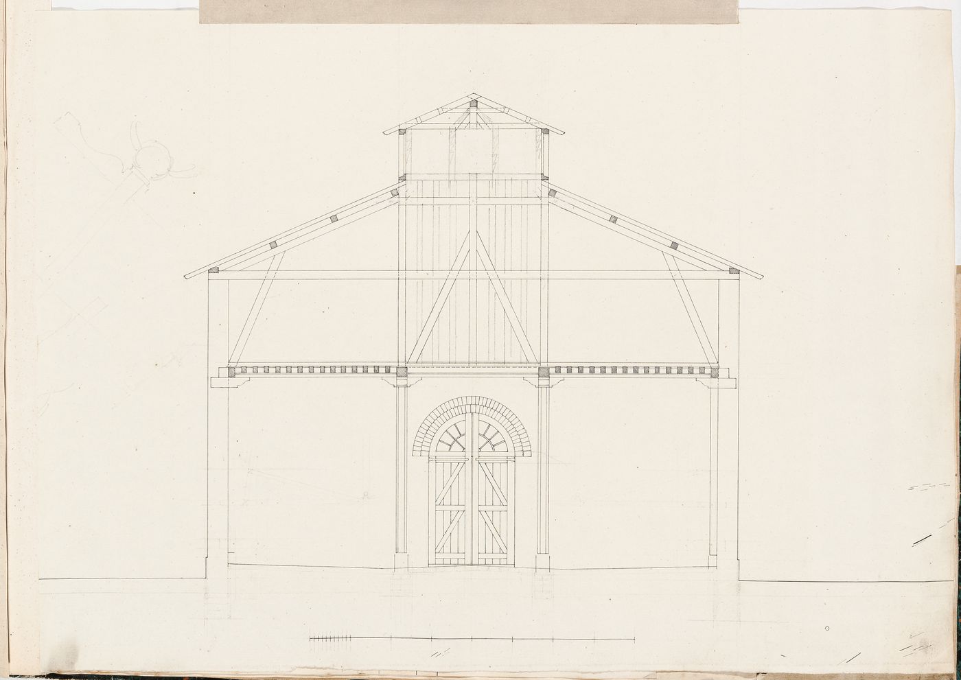 Project for a stud-farm "Haras de Madrid", Bois de Boulogne: Cross section for a stable
