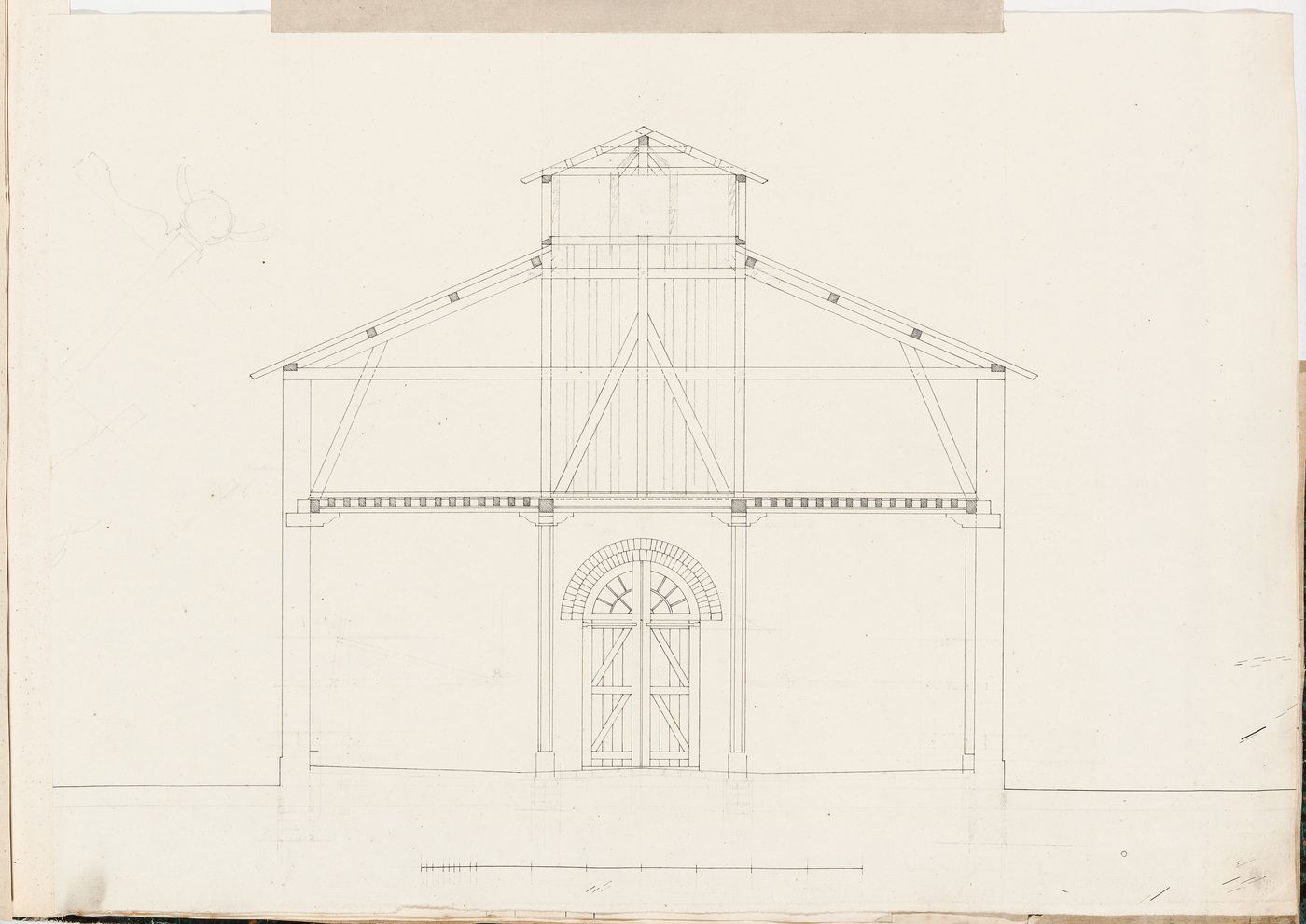 Project for a stud-farm "Haras de Madrid", Bois de Boulogne: Cross section for a stable