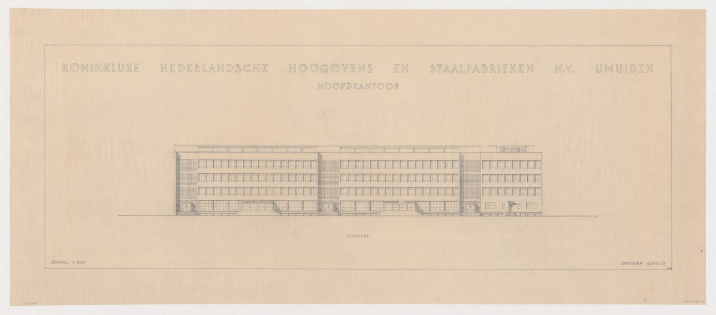 Lateral elevation for the office building for the Dutch Steelworks Headquarters, IJmuiden, Netherlands