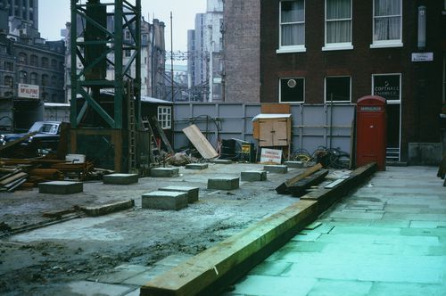 McAppy: view of construction site at Angel Court at 8:08am