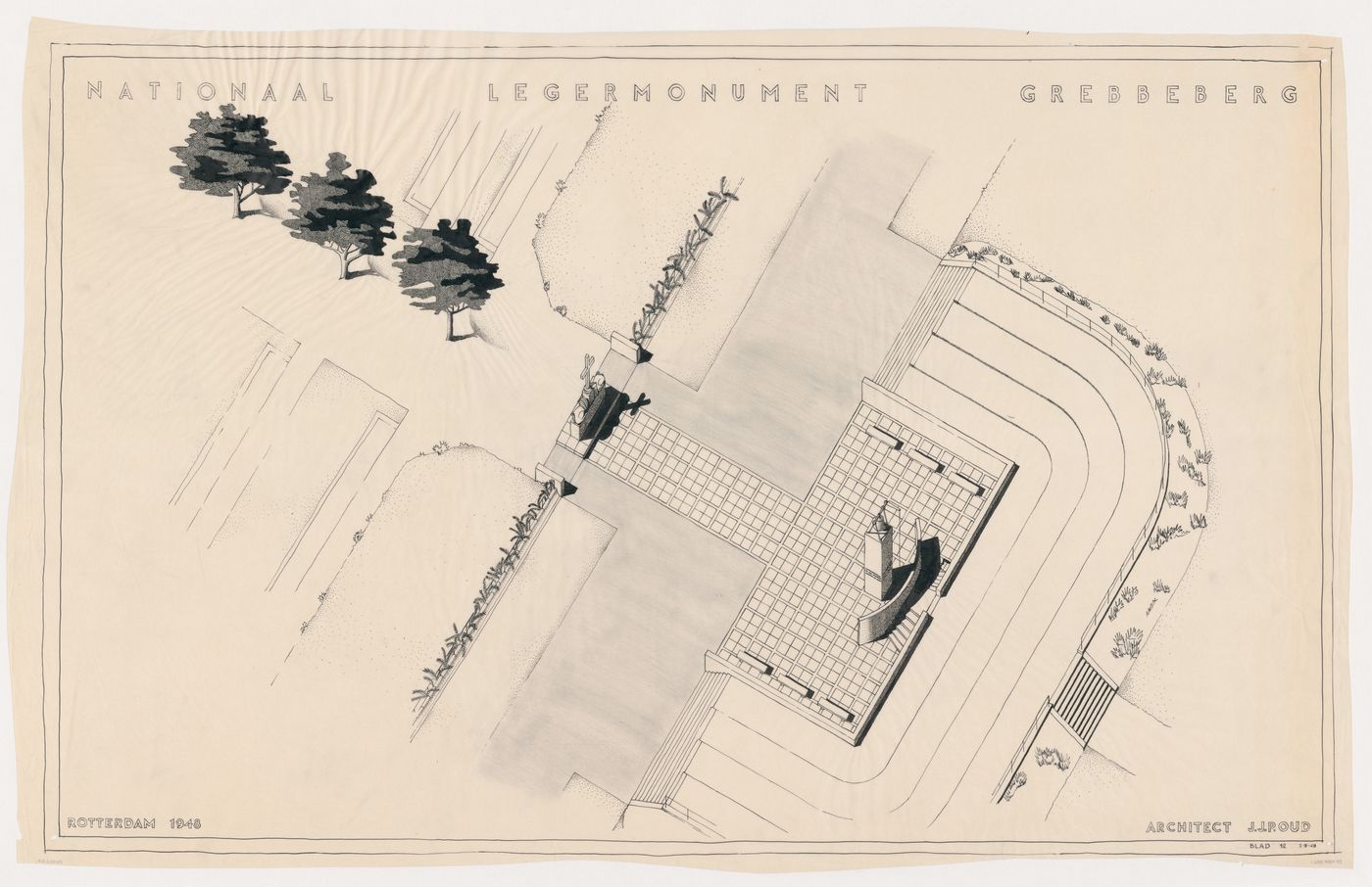 Bird's-eye axonometric for the Dutch Soldiers' Monument, Rhenen, Netherlands