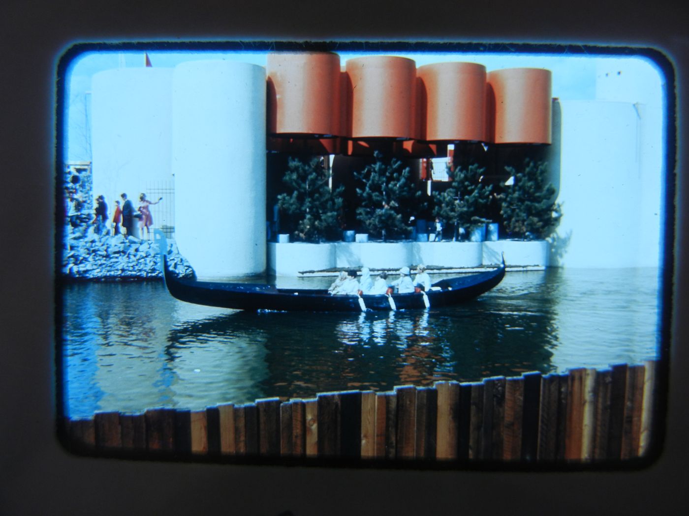 View of the Pavilion of Monaco with a gondola in foreground, Expo 67, Montréal, Québec