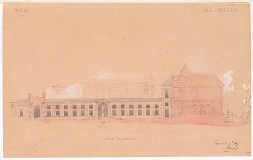 Project for a Hôtel de préfecture, Poitiers: Longitudinal section through the central courtyard