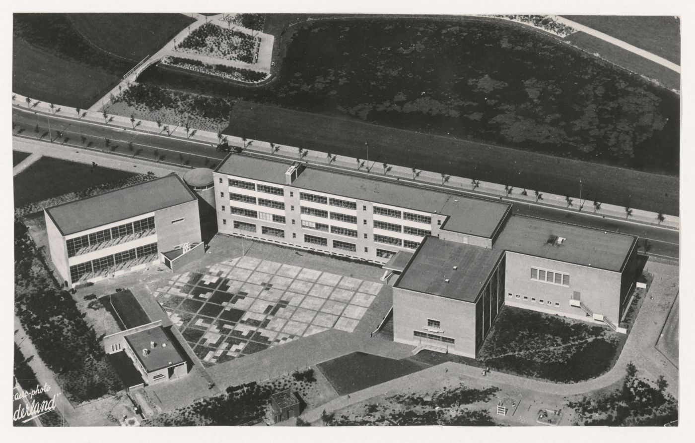 Aerial view of the Second Liberal Christian Lyceum, The Hague, Netherlands