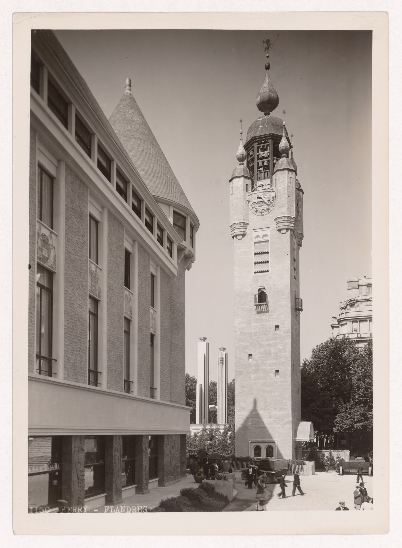 Partial view of Nivernais' and Berry's pavilion with the L'Artois' and Flanders' pavilion on the right, 1937 Exposition internationale, Paris, France