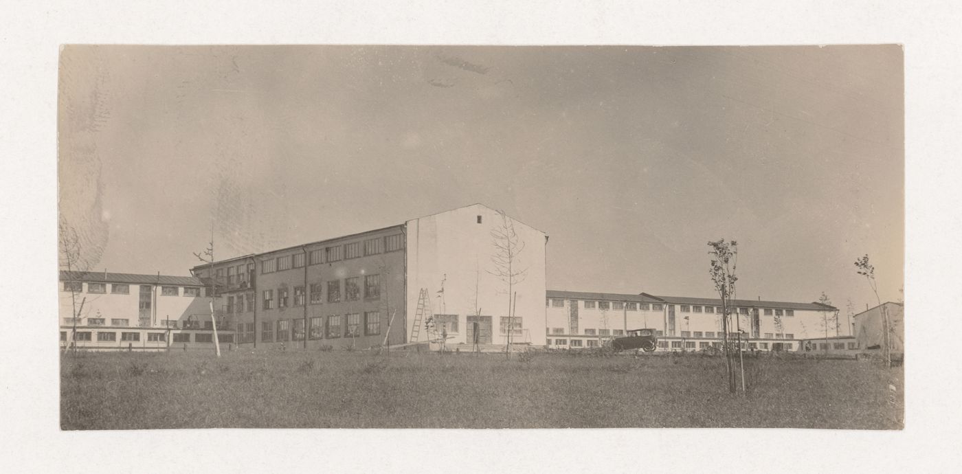 Exterior view of a school in the First Block, Magnitogorsk, Soviet Union (now in Russia)