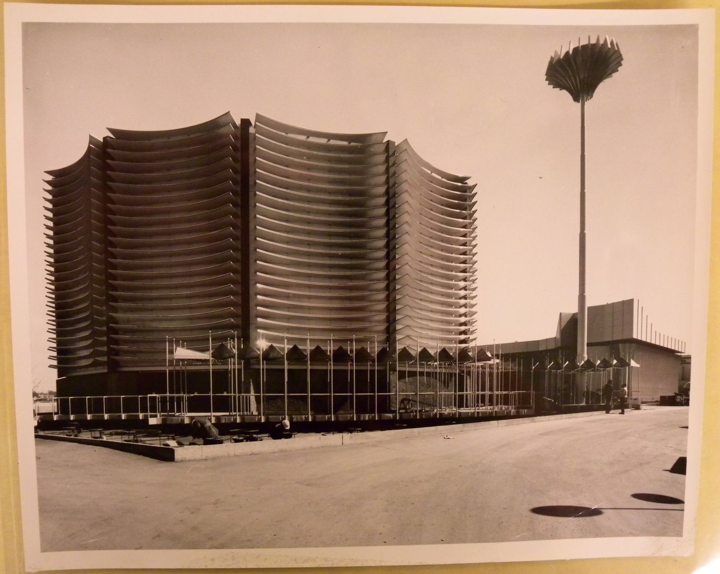 View of the Canadian Pacific-Cominco Pavilion at its final construction stage, Expo 67, Montréal, Québec