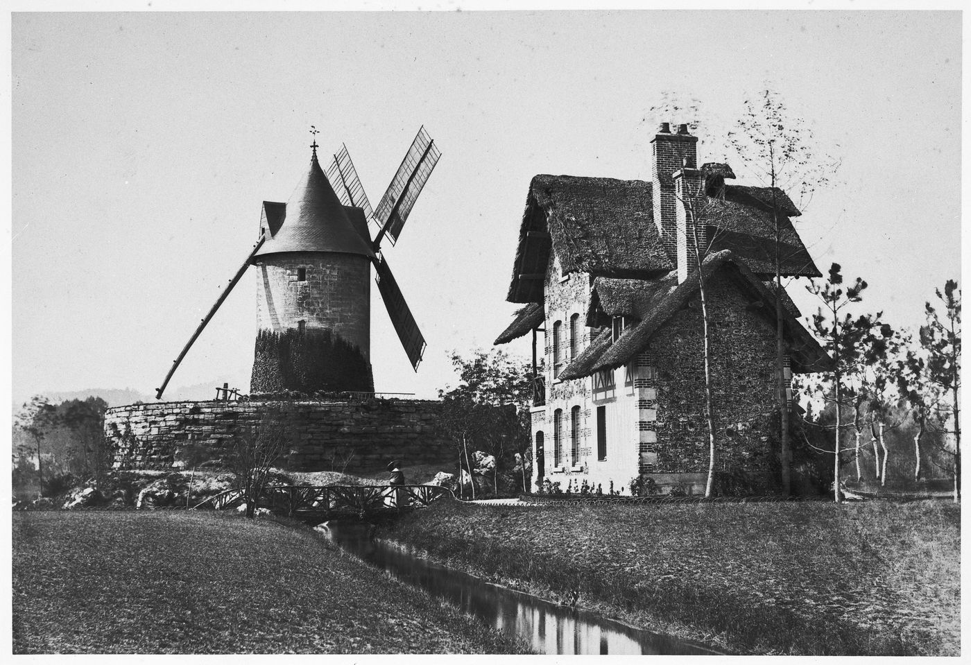 View of Longchamps windmill, Bois de Boulogne, Paris, France