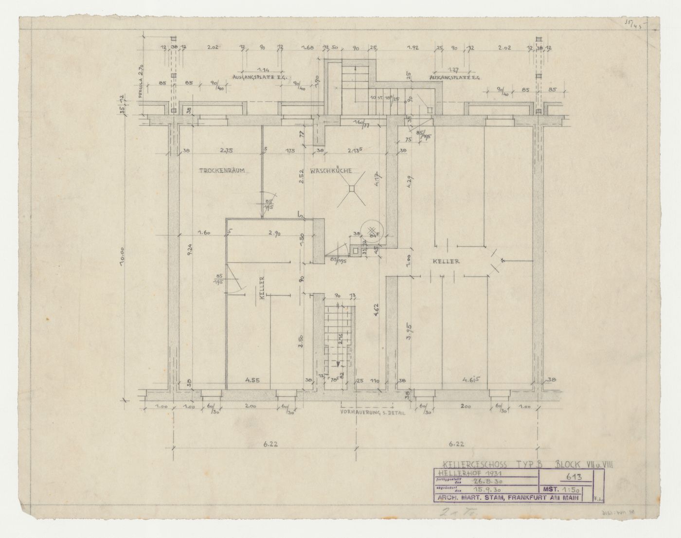 Basement plan for type B housing units, Hellerhof Housing Estate, Frankfurt am Main, Germany