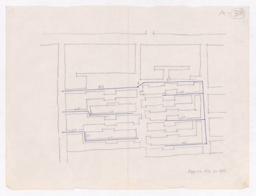 Sketch showing plots layout development for Minimum Cost Housing Group's plot in Aranya township, India, for Aranya Housing Project