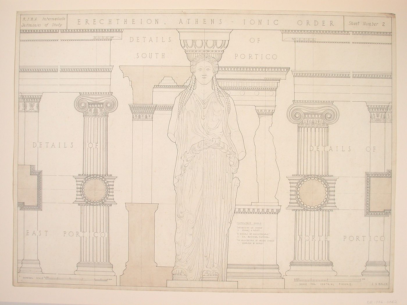 Testimony of study drawing showing details of the Ionic Order from the Erechtheion, Athens