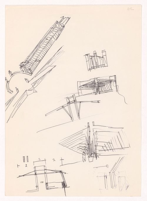Sketch perspectives, details, and axonometric view for Mercado da Ribeira, Porto, Portugal