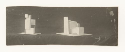 Photograph of student models on the topic "Constructing and Finding a Spatial Voluminous Composition Using Surface Elements" for the "Space" course at the Vkhutemas (Higher State Artistic Technical Studios), Moscow