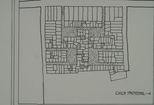 Site plan of Centre for Minimum Cost Housing proposal for the Aranya Housing Project, Indore, India