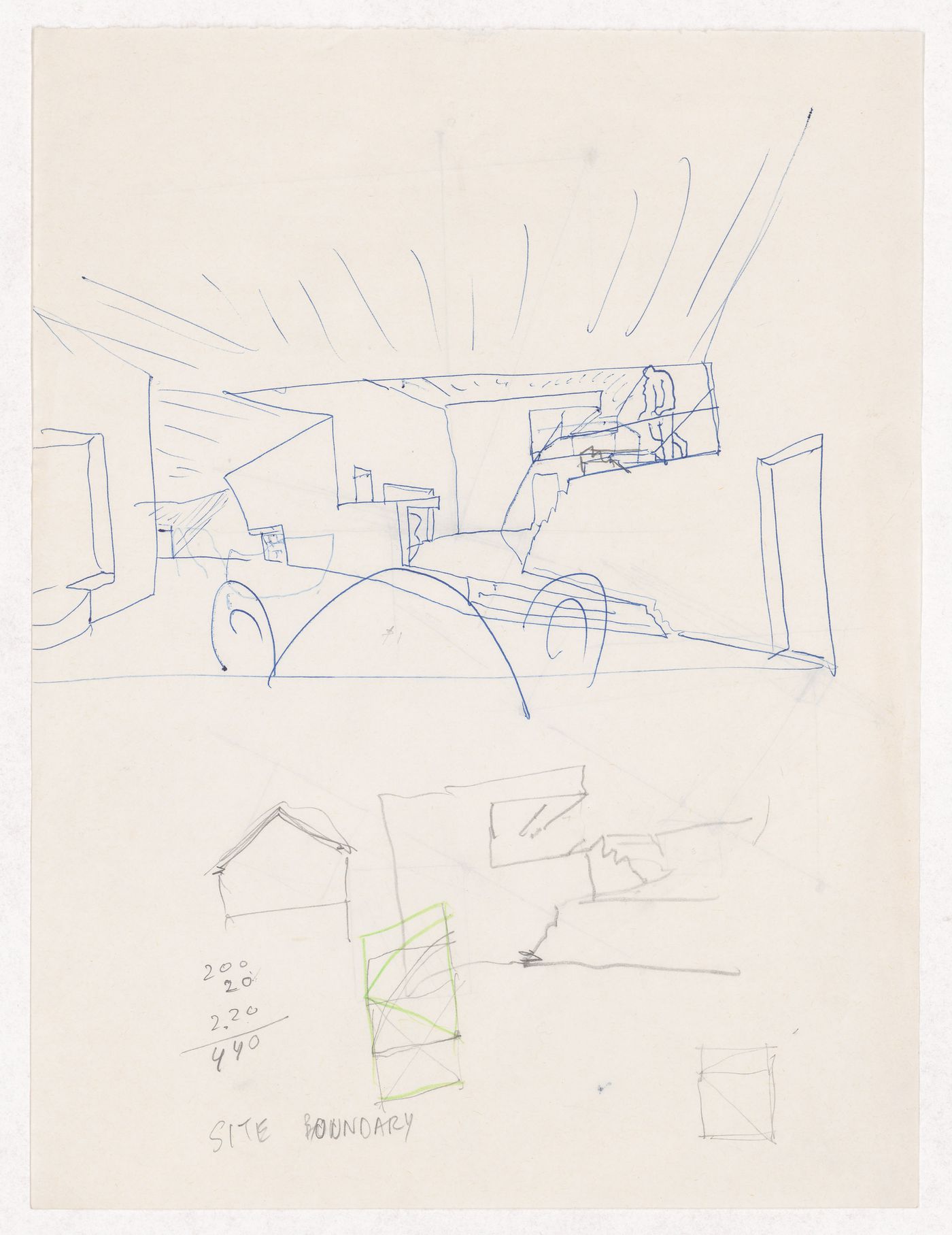 Sketch perspectives and plans for Casa Erhard Josef Pascher, Sintra, Portugal