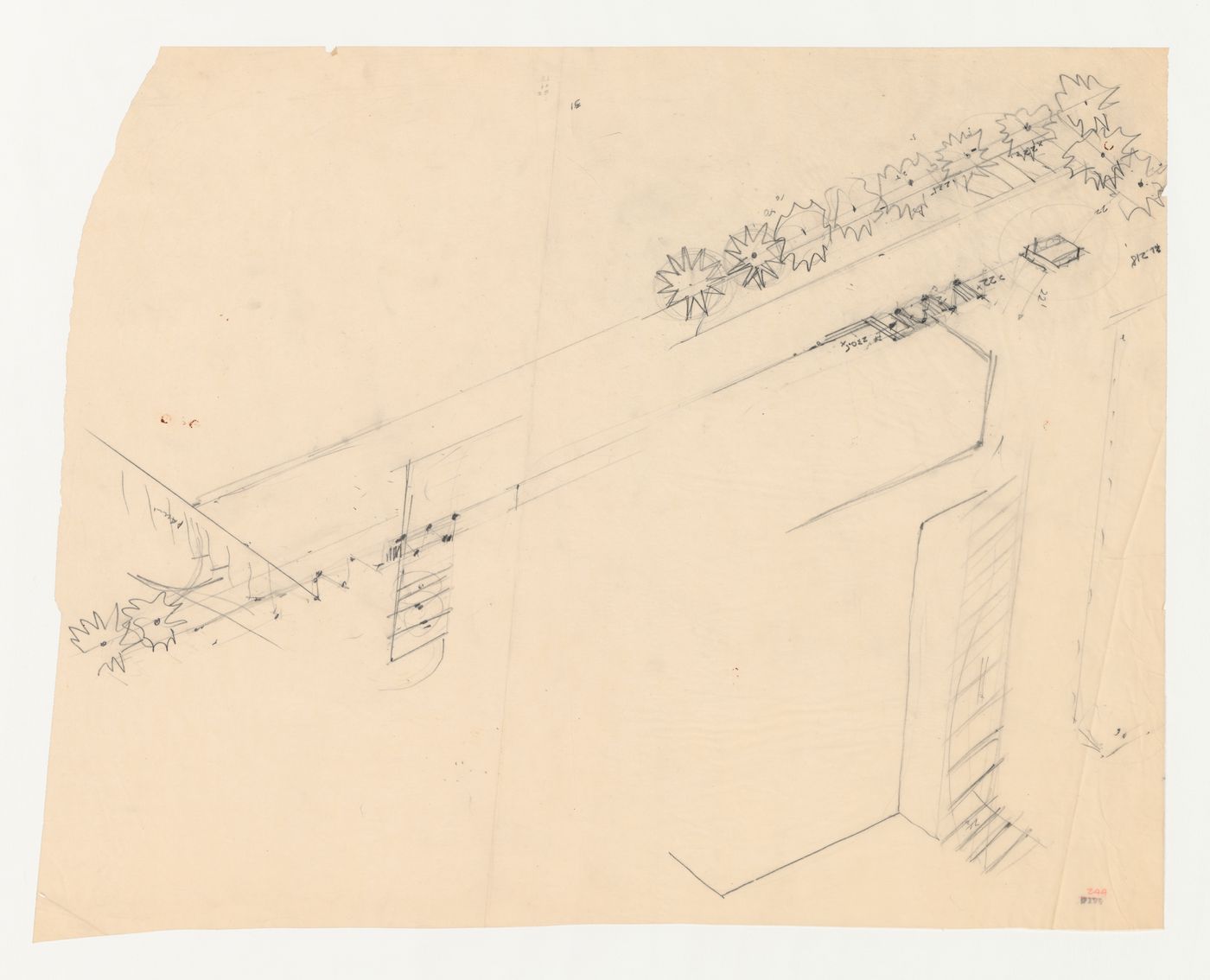 Swedenborg Memorial Chapel, El Cerrito, California: Partial site plan, including trees behind the chapel