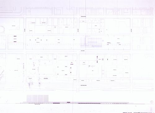Site plan and elevation, submission to the Richard H. Driehaus Foundation International Design Competition for a new campus center (1997-98), Illinois Institute of Technology, Chicago, Illinois