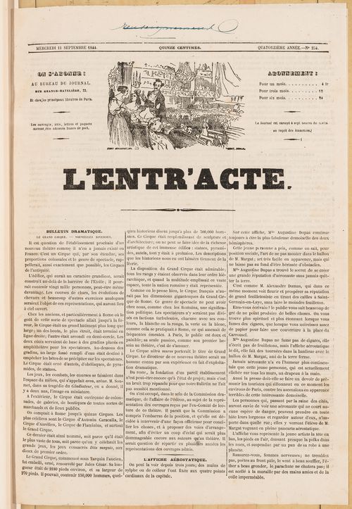 "L'Entra'cte", 11 September 1844