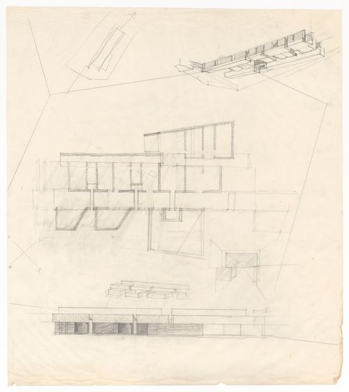 Floor plan, detail, and elevation sketches for Case Di Palma, Stintino, Italy