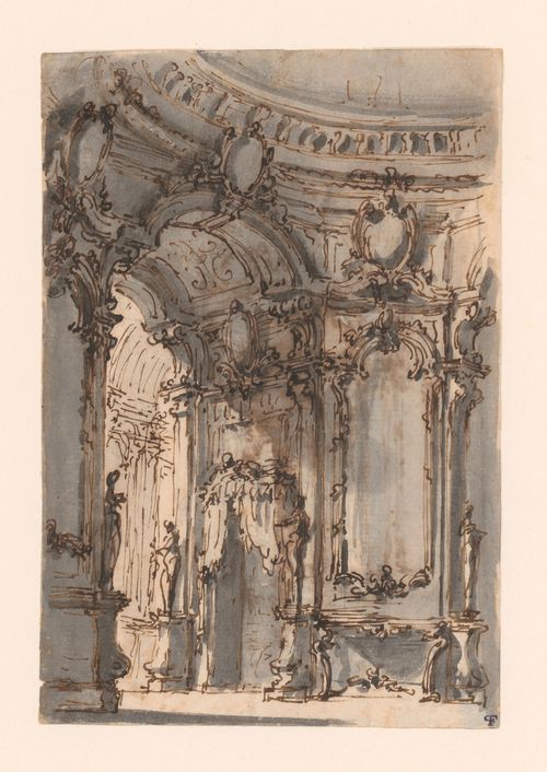 Interior of a monumental hall (with trumeaux and mirrors)