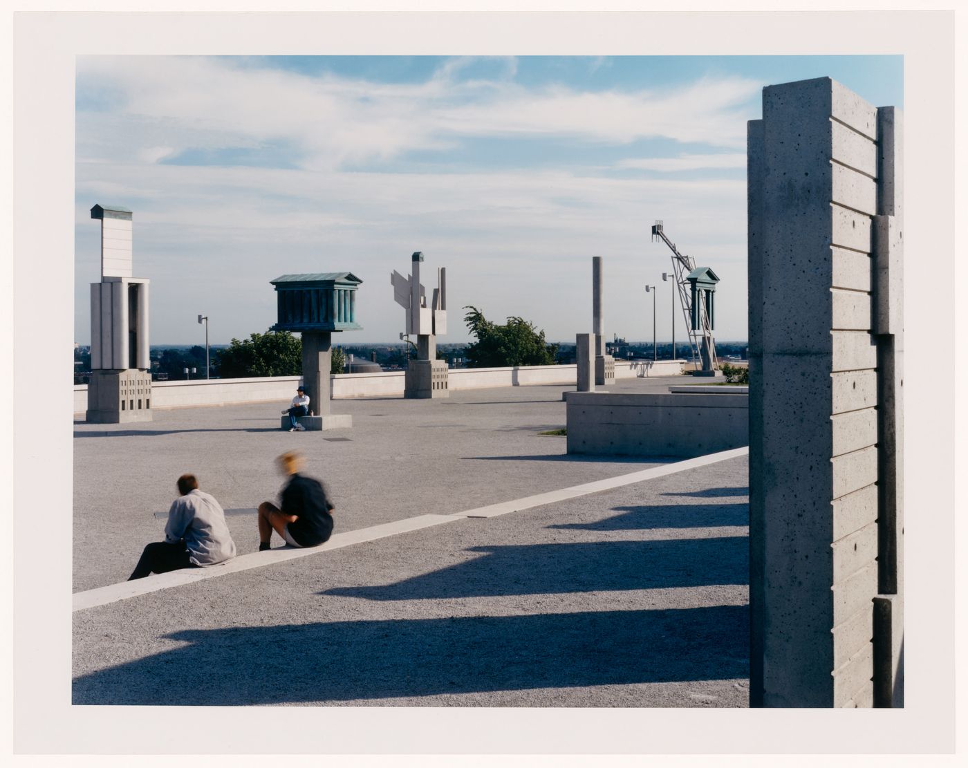 CCA Garden: View of the esplanade and the allegorical columns, Montréal, Québec, Canada
