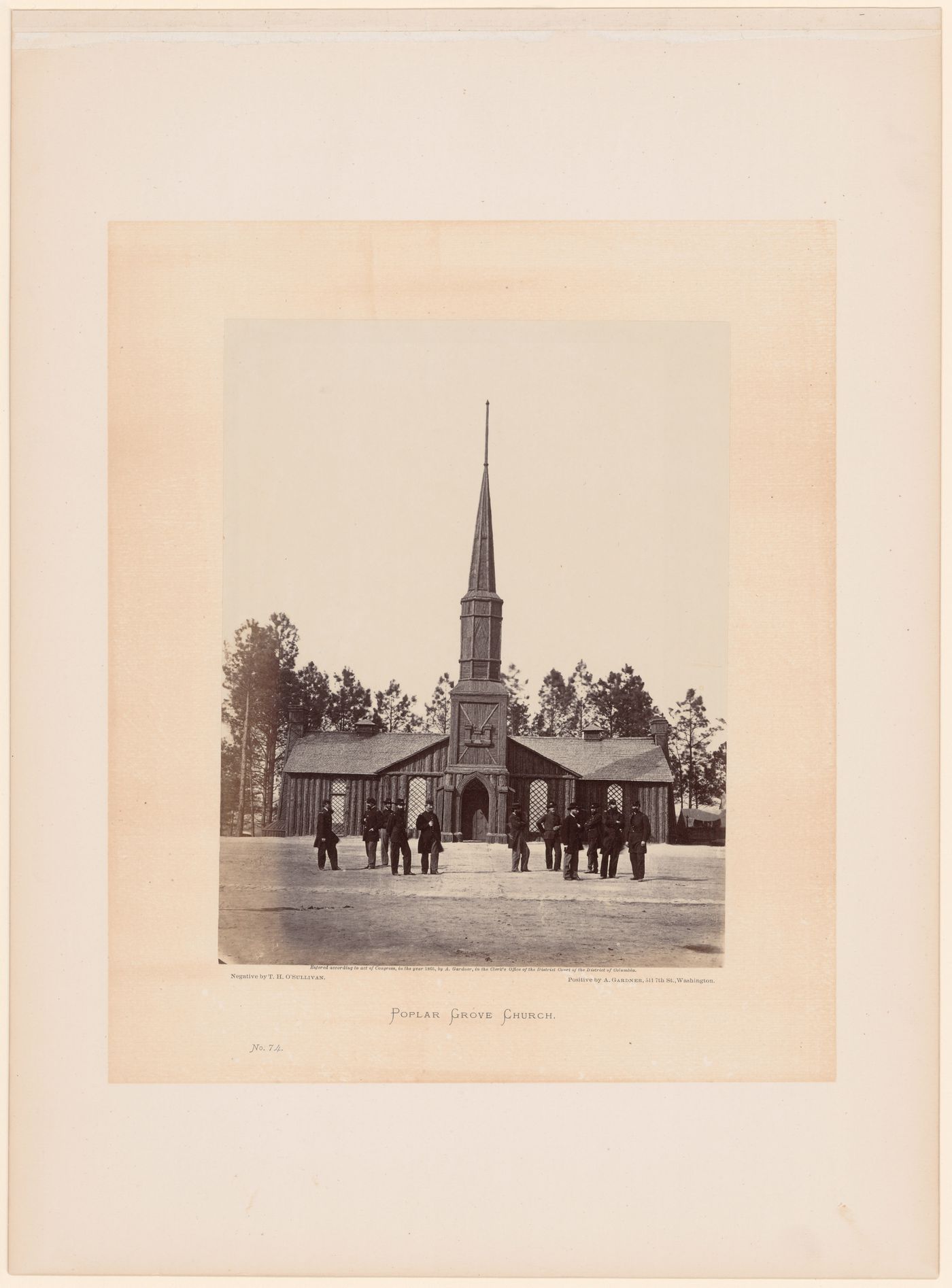 View of Poplar Grove Church with soldiers in the foreground, Petersburg, Virginia, United States