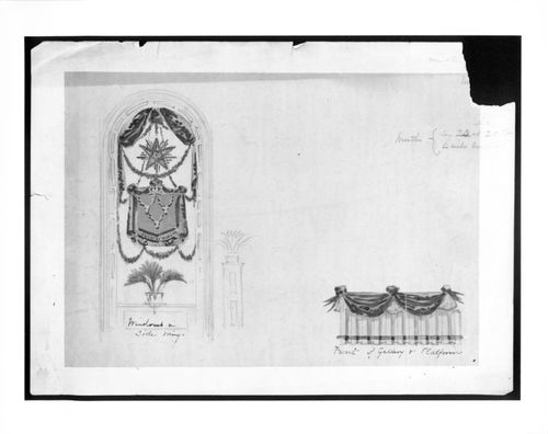 Design for windows, gallery and platform for decorations in honour of the visit of Prime Minister Gladstone to Edinburgh University