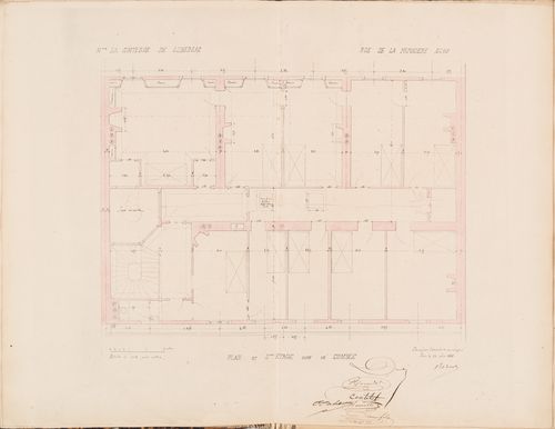 Contract drawing for a house for Madame la comtesse de Lubersac, 95 rue de la Pépinière, Paris: Second floor plan