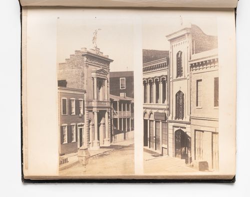 Views of St. Francis' Hook and Ladder No. 1 Fire Station, Dupont Street (now Grant Street) between Sacramento and Clay Streets, and of Knickerbocker Engine House No. 5 Fire Station, Sacramento Street between Sansome and Leidesdorff Streets, San Francisco