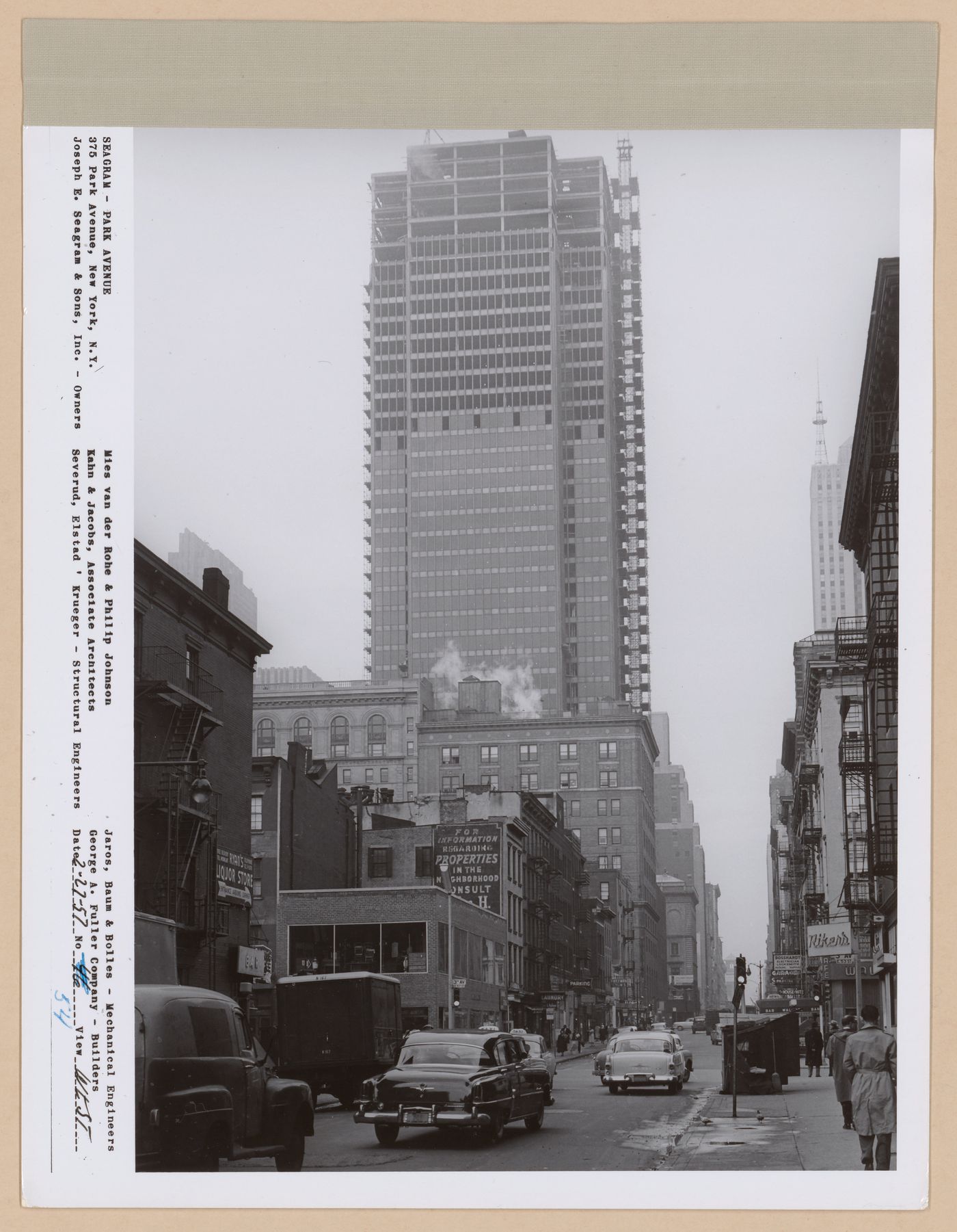 Seagram building under construction, 375 Park avenue, New York, N.Y., west view