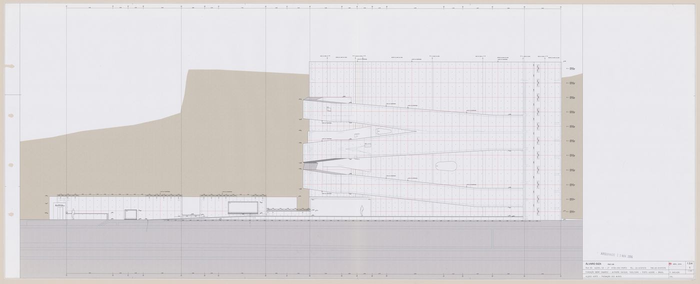 North elevation for C. Cultural e Audit. para a Fundação Iberê  Camargo [Iberê  Camargo Foundation Museum], Porto Alegre, Brazil