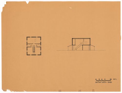 Section and floor plan for Casa en el campo, Partido de General Pueyrredón, Argentina