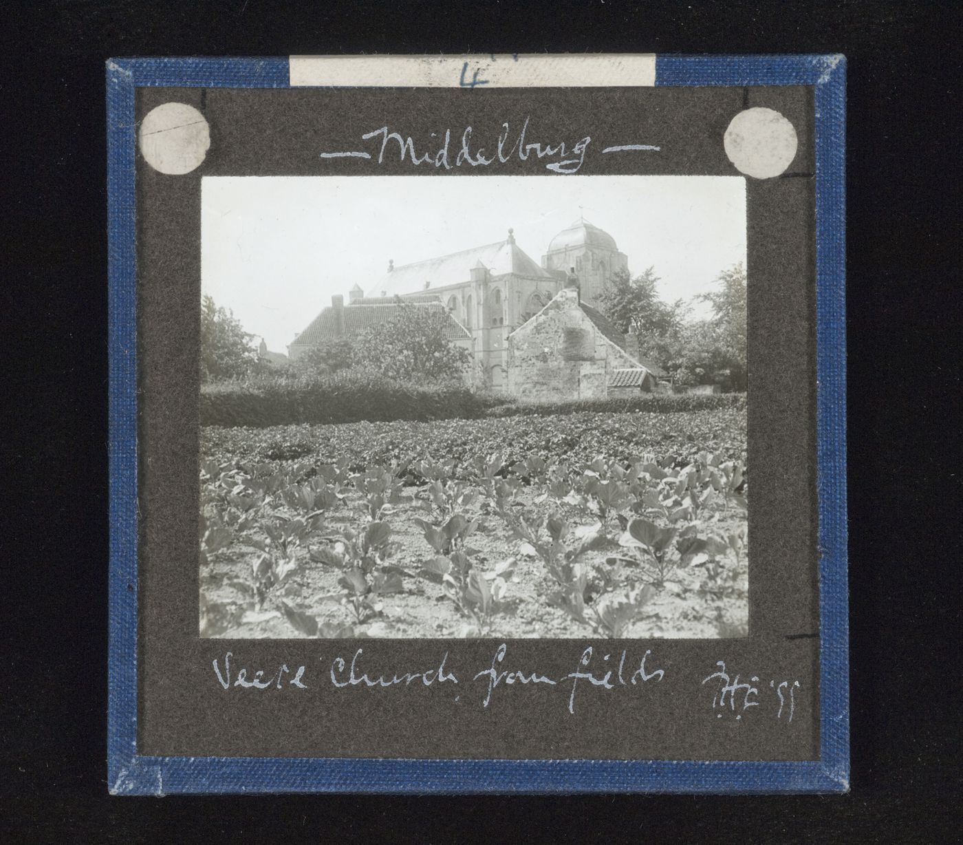 View of Groote Kerk from fields, Veere, Netherlands